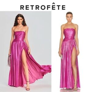 RETROFETE Jacie Strapless Maxi Gown Dress in Hot Pink XS 595$ NWT